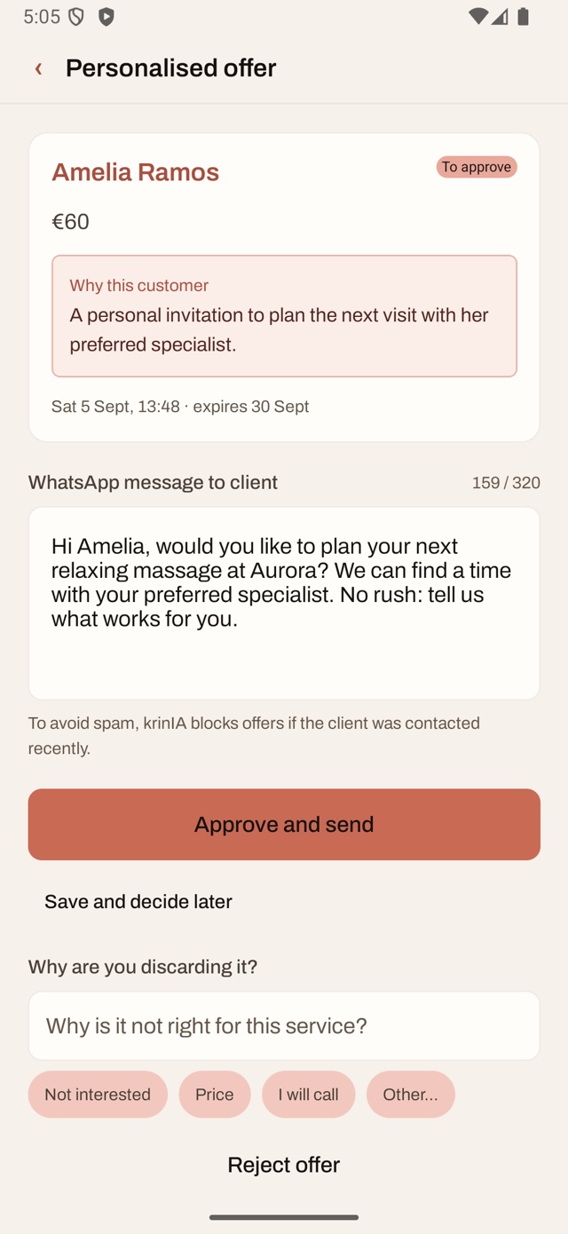 Personalised offer awaiting approval