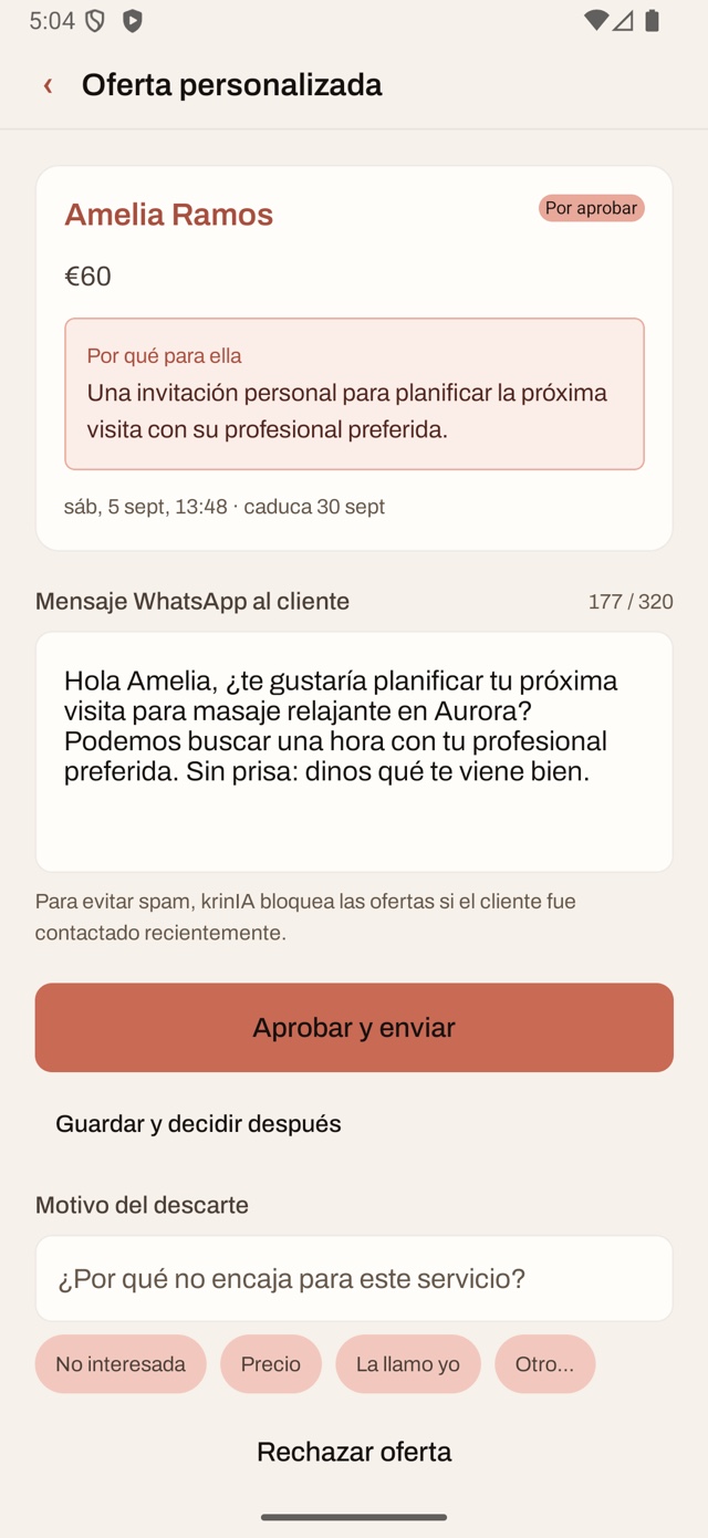 Oferta personalizada lista para aprobar